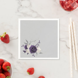 Guardanapo De Papel cinza de flores brancas roxas empoeiradas