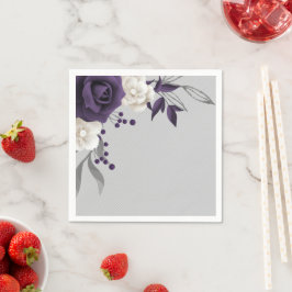 Guardanapo De Papel cinza de flores brancas roxas empoeiradas