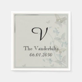 Guardanapo De Papel Cinza e Borboleta Azul Medow Wedkin