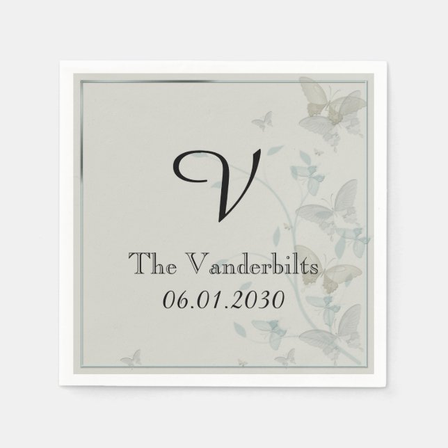 Guardanapo De Papel Cinza e Borboleta Azul Medow Wedkin (Frente)