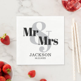 Guardanapo De Papel Cinza e negro Sr. e Sra. Wedding