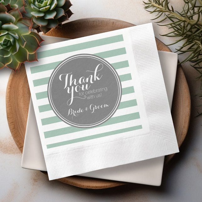 Guardanapo De Papel Cinza e Verde Menta - Obrigado Noiva Noivo (Personalized Wedding Thank You Napkins)