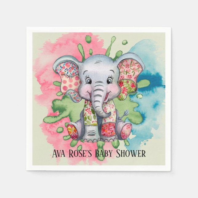 Guardanapo De Papel Cinza Elefante Sewn - Chá de fraldas de Patches Fl (Frente)
