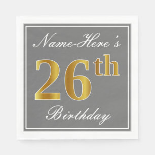 Guardanapo De Papel Cinza Elegante, Faux Dourado Aniversário de 26 ano