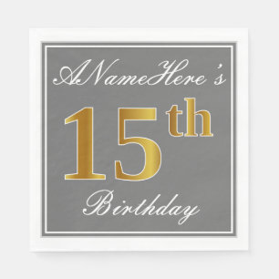 Guardanapo De Papel Cinza Elegante, Faux Dourado Birthday; Nome Person
