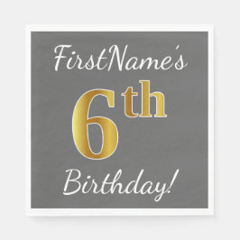 Guardanapo De Papel Cinza, Faux Dourado Birthday + nome personalizado