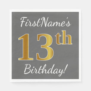 Guardanapo De Papel Cinza, Faux Dourado Birthday + nome personalizado
