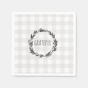 Guardanapo De Papel Cinza Grateful Gingham Pattern Wreath