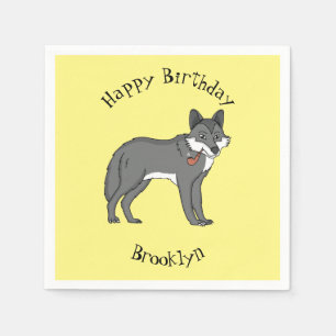 Guardanapo De Papel Cinza lobo com ilustração de desenho animado