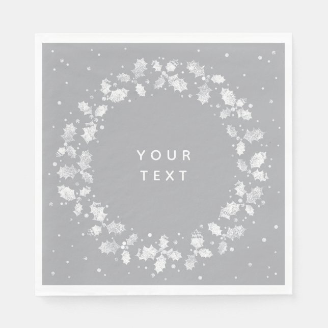 Guardanapo De Papel Cinza + Mão Branca Impressa Holly Wreath Natal (Frente)