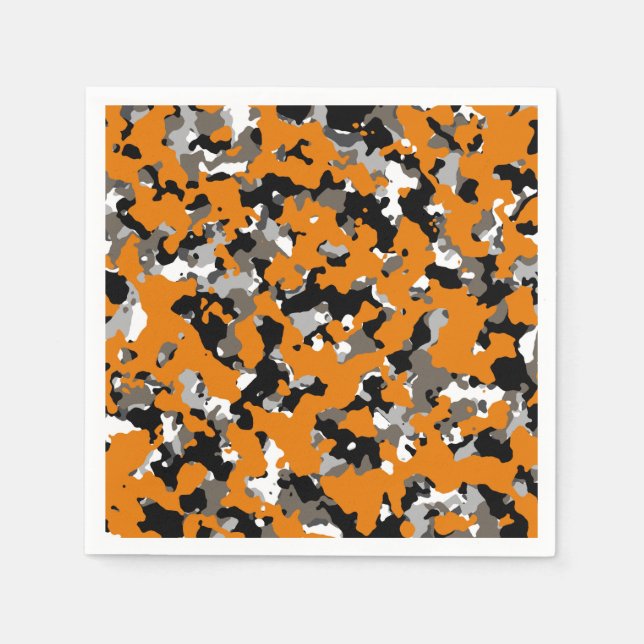 Guardanapo De Papel Cinza Negra Laranja Tan Camouflage Camo Party (Frente)