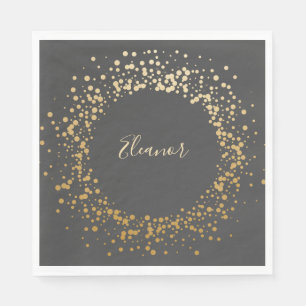 Guardanapo De Papel Cinza Negra Ombre Dourado Pontos de Confetti Perso