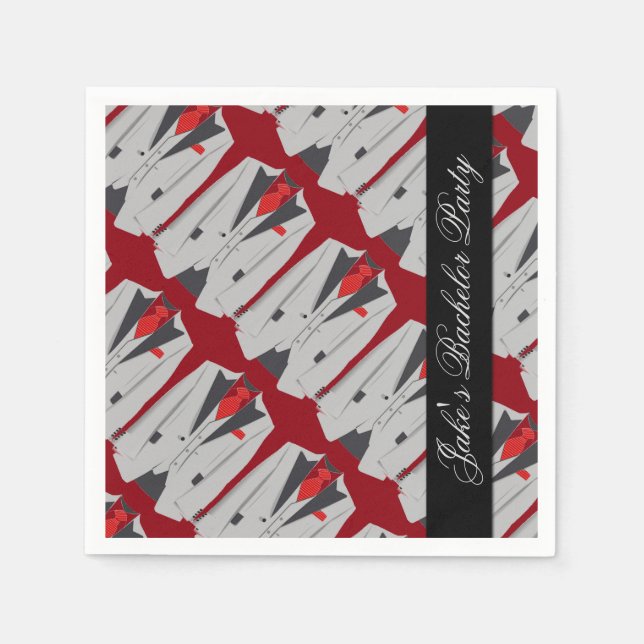 Guardanapo De Papel Cinza Personalizada Masculina e Tie Napkins Vermel (Frente)