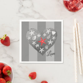 Guardanapo De Papel Cinza Stripe Tema Costeiro Seashell Starfish Coraç