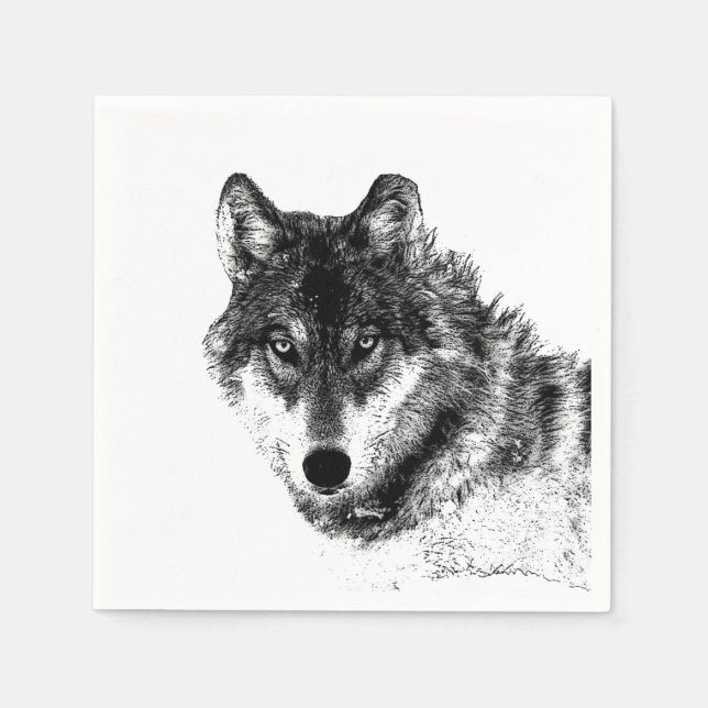 Guardanapo De Papel Cinza Wolf Sketch (Frente)