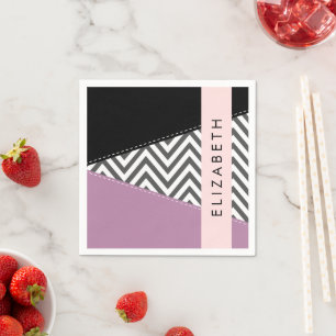 Guardanapo De Papel Cinza Zigzag, Cinza Chevron, Purple, Seu Nome