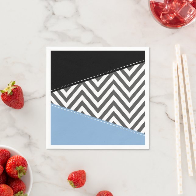 Guardanapo De Papel Cinza Zigzag, Cinza Chevron, Zigzag Patterno, Azul (Insitu)