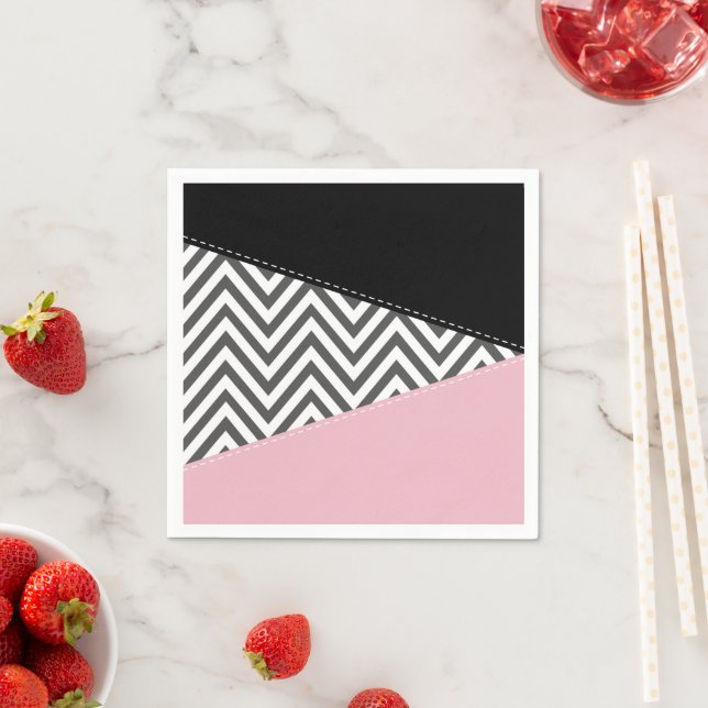 Guardanapo De Papel Cinza Zigzag, Cinza Chevron, Zigzag Patterno, Rosa (Insitu)