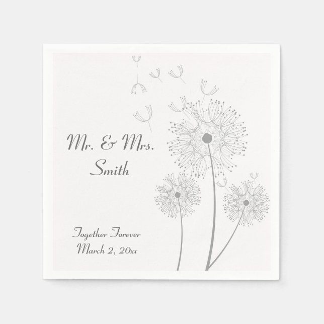 Guardanapo De Papel Cinzas e Casamento de Dandelion Branco Napkins (Frente)