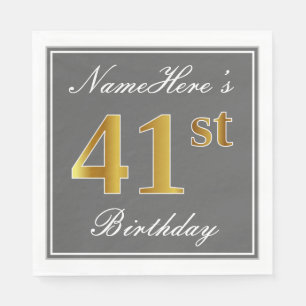 Guardanapo De Papel Cinzas Elegantes, Faux Dourado 41ruas Aniversário;