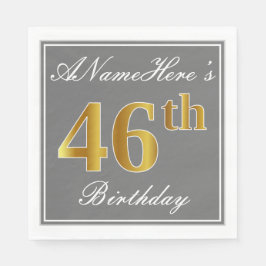 Guardanapo De Papel Cinzas Elegantes, Faux Dourado 46º Aniversário; No