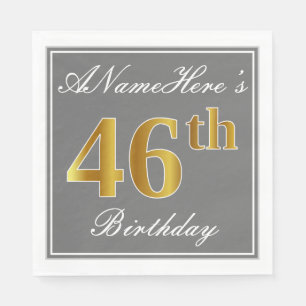 Guardanapo De Papel Cinzas Elegantes, Faux Dourado 46. Aniversário; N