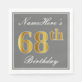 Guardanapo De Papel Cinzas Elegantes, Faux Dourado 68.o Aniversário; N
