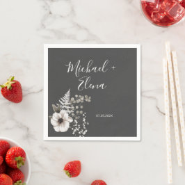 Guardanapo De Papel Cinzas Escuras e Livro Branco Floral