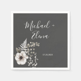 Guardanapo De Papel Cinzas Escuras e Livro Branco Floral