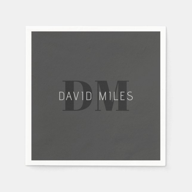 Guardanapo De Papel Cinzas Escuras Modernas e Nome Editável Preto e Mo (Frente)