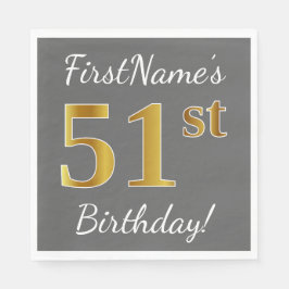 Guardanapo De Papel Cinzas, Faux Dourado 51 ruas Aniversário + Nome Pe