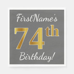 Guardanapo De Papel Cinzas, Faux Dourado 74.º Aniversário + Nome Per