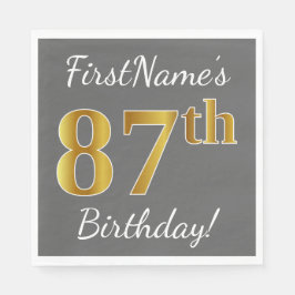 Guardanapo De Papel Cinzas, Faux Dourado 87.º Aniversário + Nome Perso