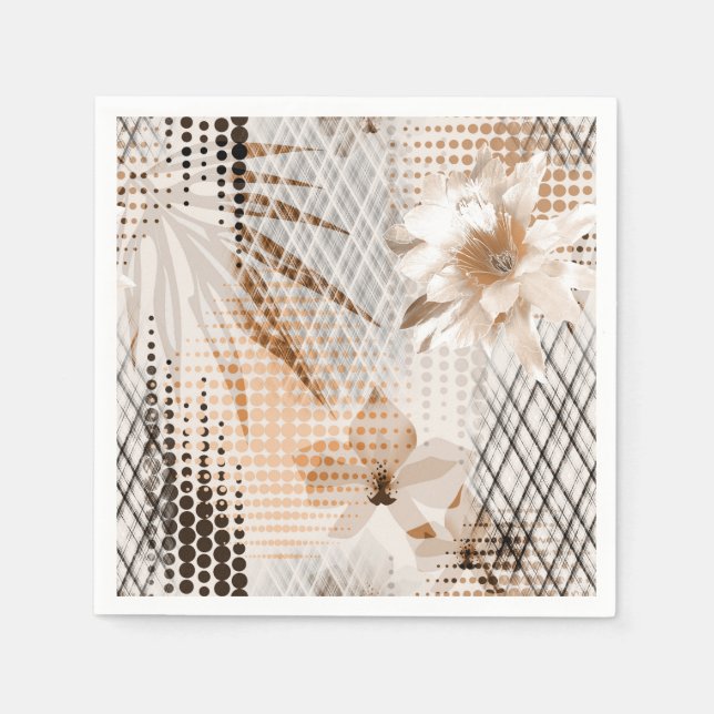 Guardanapo De Papel Cinzas, padrão tropical bege. (Frente)