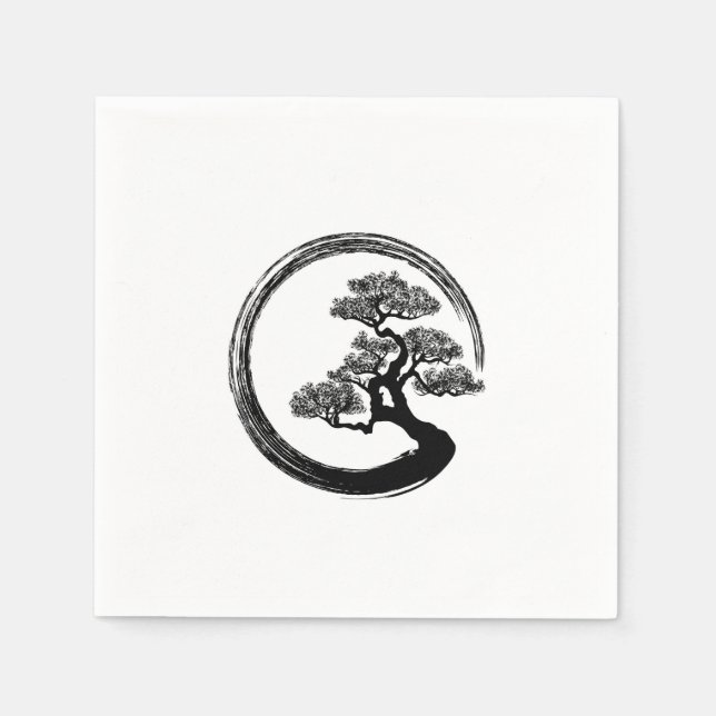 Guardanapo De Papel Círculo Enso Zen e Árvore Bonsai (Frente)