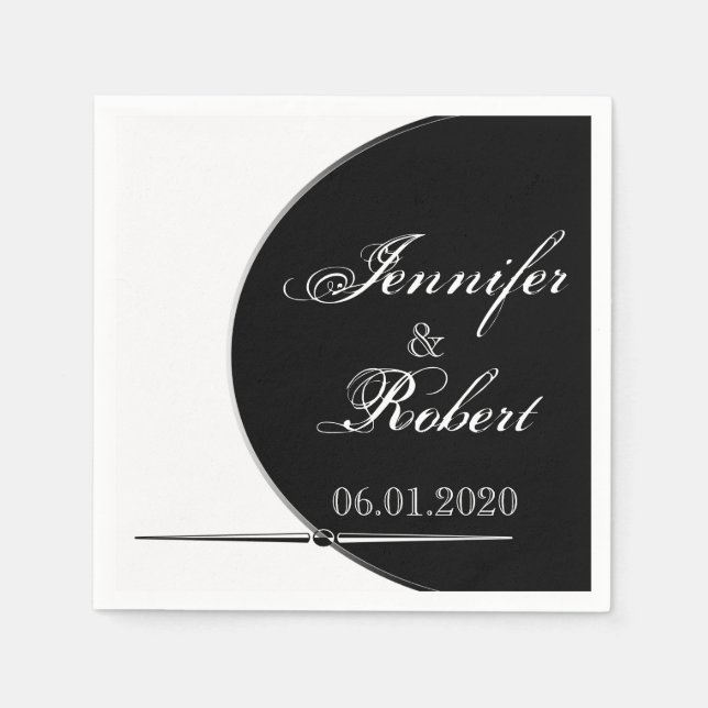 Guardanapo De Papel Círculo Moderno Negro e Branco Possuindo Napkins (Frente)