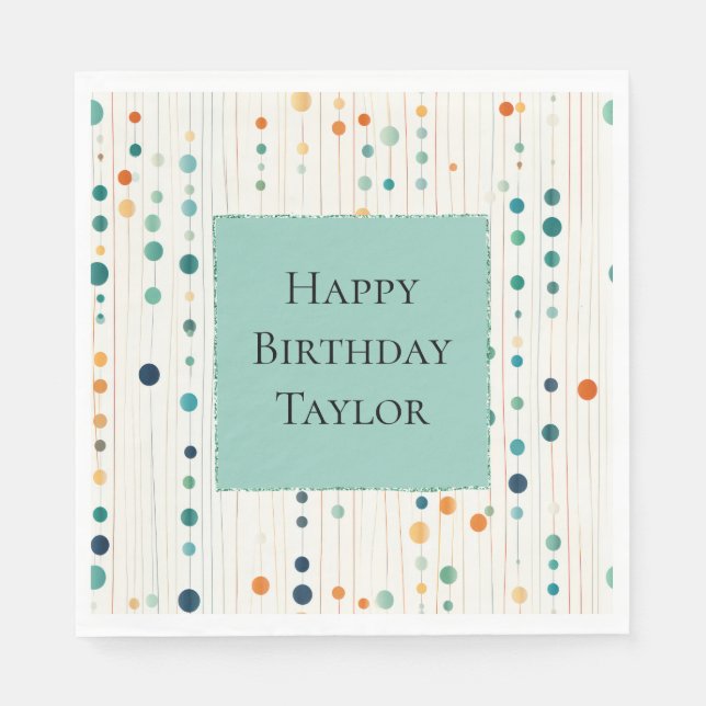 Guardanapo De Papel Círculos e linhas de tangerina turquesa (Frente)