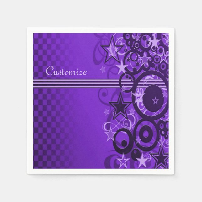 Guardanapo De Papel Círculos Retroativos e Estrelas Nápoles Roxo (Frente)