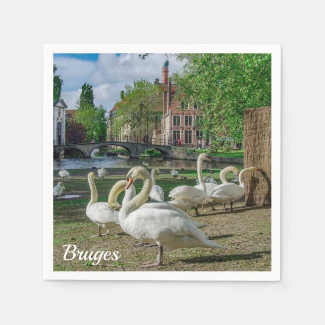 Guardanapo De Papel Cisnes brancas de Bruges (Frente)