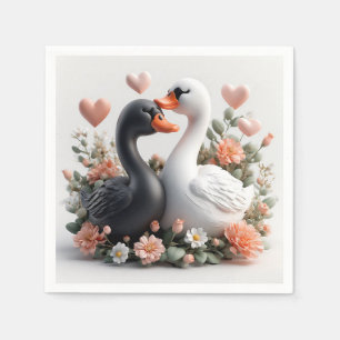 Guardanapo De Papel Cisnes Românticos Decorados com Flores