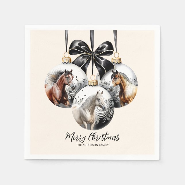 Guardanapo De Papel Citação de Natal dos cavalos preto e dourado (Frente)