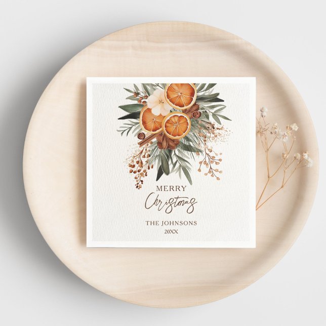 Guardanapo De Papel Citrinos crus do Partido Natal impressos (Christmas Party rustic citrus botanical winter greenery printed Napkins personalized table decor)