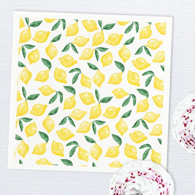 Guardanapo De Papel Citrus de Padrão de Limão de Aquarela (Green yellow and white watercolor lemon pattern paper napkin)