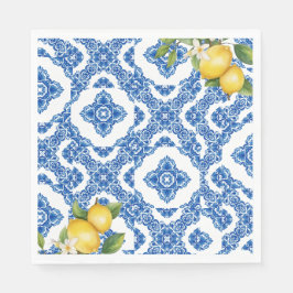 Guardanapo De Papel Citrus Lemon Blue Azulejo Bridal Paper Napkins