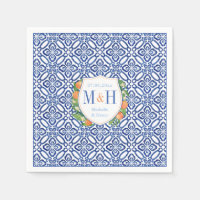 Citrus Orange Vintage Azulejos Azuis Monograma Cas