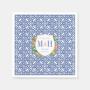 Guardanapo De Papel Citrus Orange Vintage Azulejos Azuis Monograma Cas