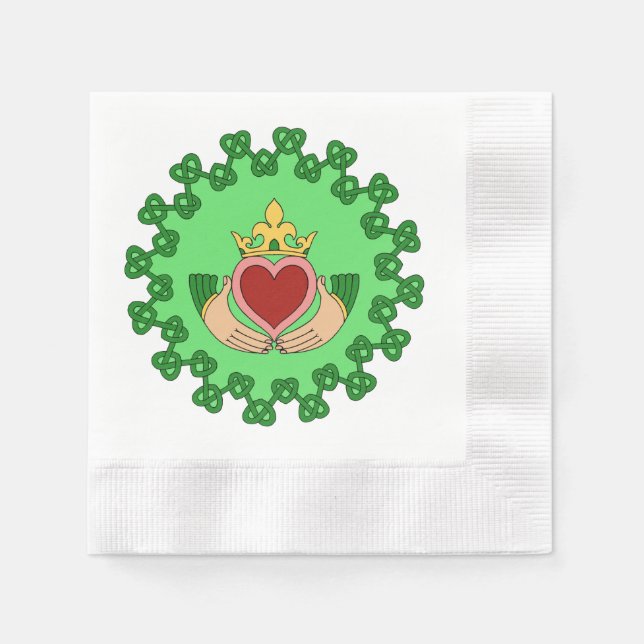 Guardanapo De Papel Claddagh e Green Knotwork (Frente)