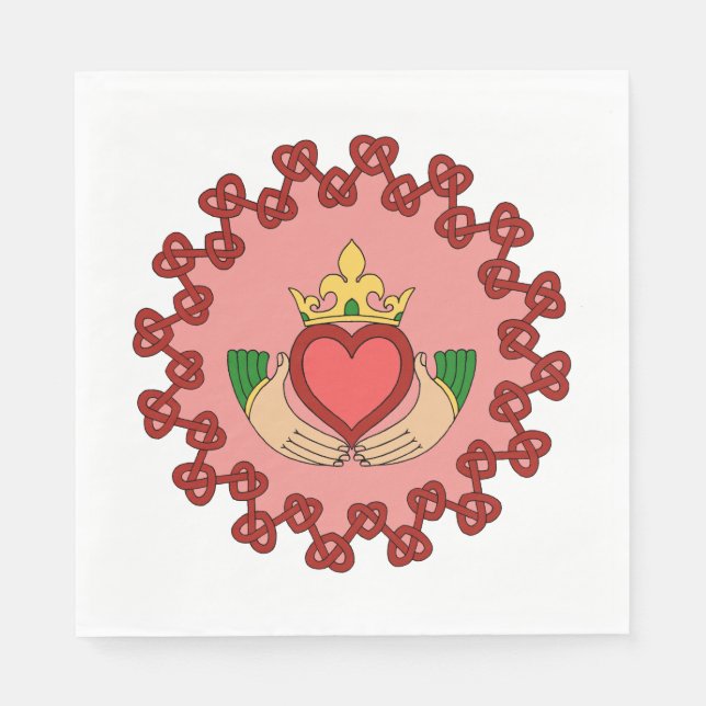 Guardanapo De Papel Claddagh e Red Knotwork a rosa (Frente)