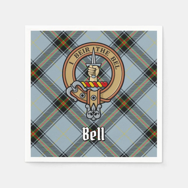 Guardanapo De Papel Clan Bell Crest sobre Tartan (Frente)