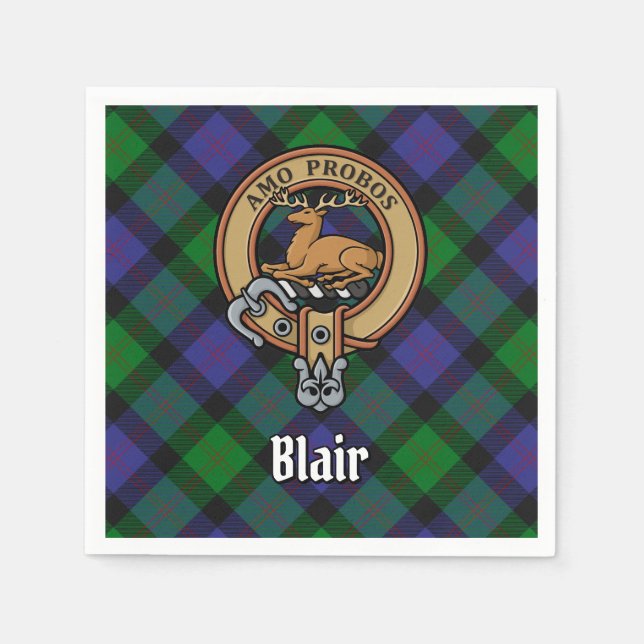 Guardanapo De Papel Clan Blair Crest sobre Tartan (Frente)